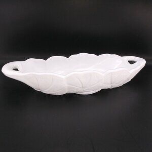 Vintage Indiana Glass Lily Pod White Milk Glass 10" Oval candy dish bowl